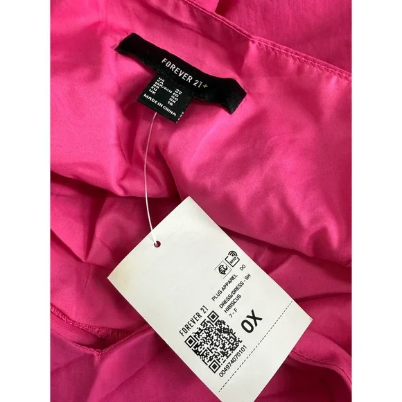Forever 21 Plus Hibiscus Pink Bubble Hem Bow Shoulder Mini Dress 0X NWT - Picture 6 of 6